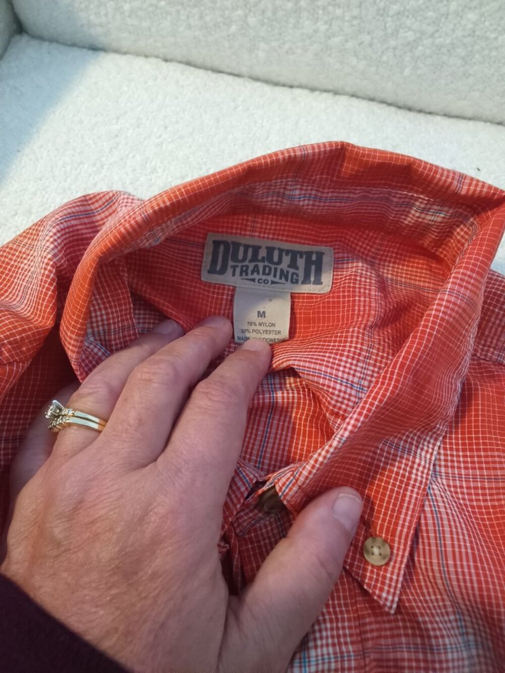 Duluth Trading CO Men's M Orange Plaid Short Sleeve Button Up - Picture 5 of 5